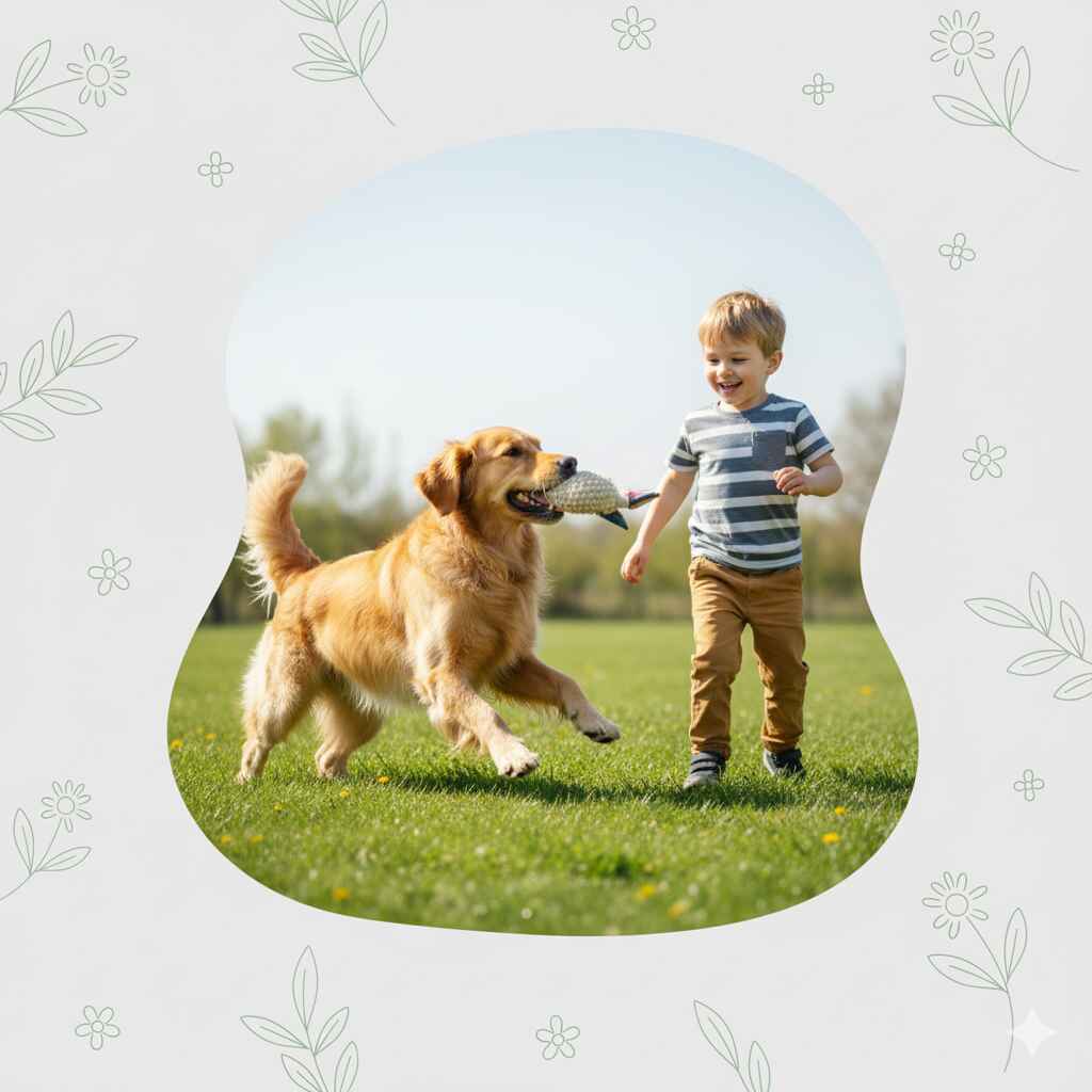 Собака играет на безопасном газоне после обработки